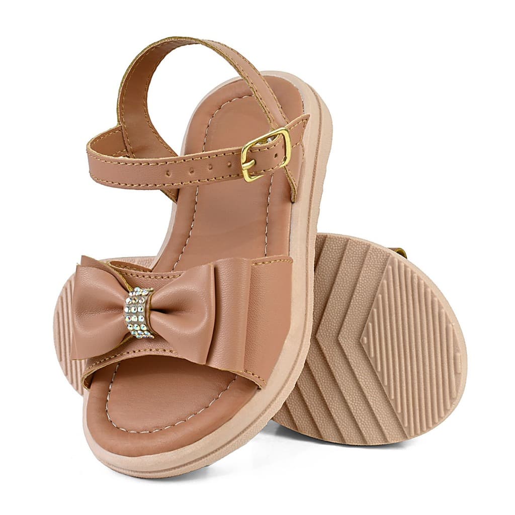 Sandália Infantil Feminina Casual Laço Brilho Strass Leve Tratorada Menina
