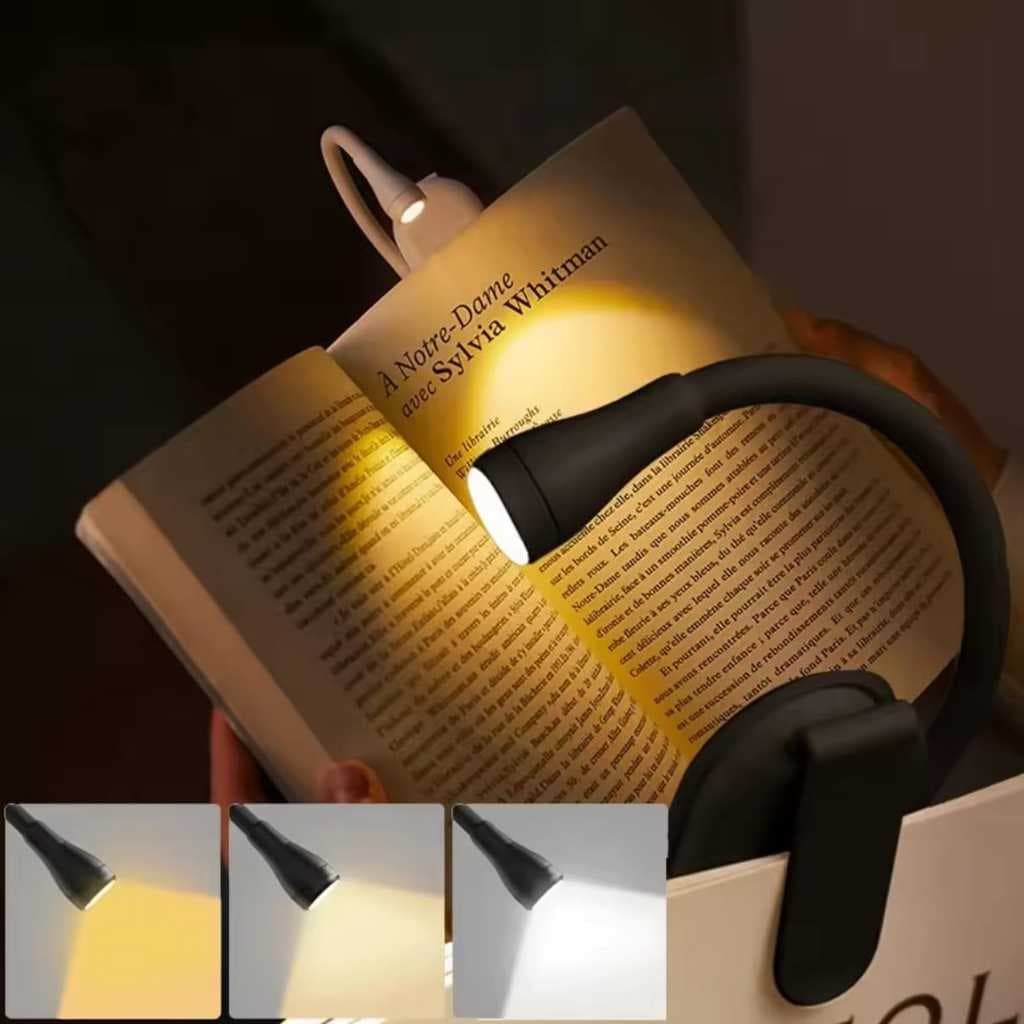 Mini Luminaria de Leitura Portatil 360° Grau, 3 Cores de LED, Recarregavel, com Clipe 8238