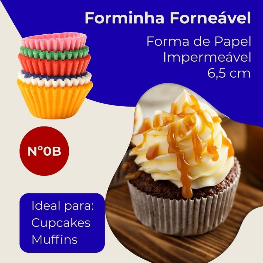 Forminha Forneável Papel Branco Nº0B para Cupcake e Muffins 6,5cm 100 unid Impermeável