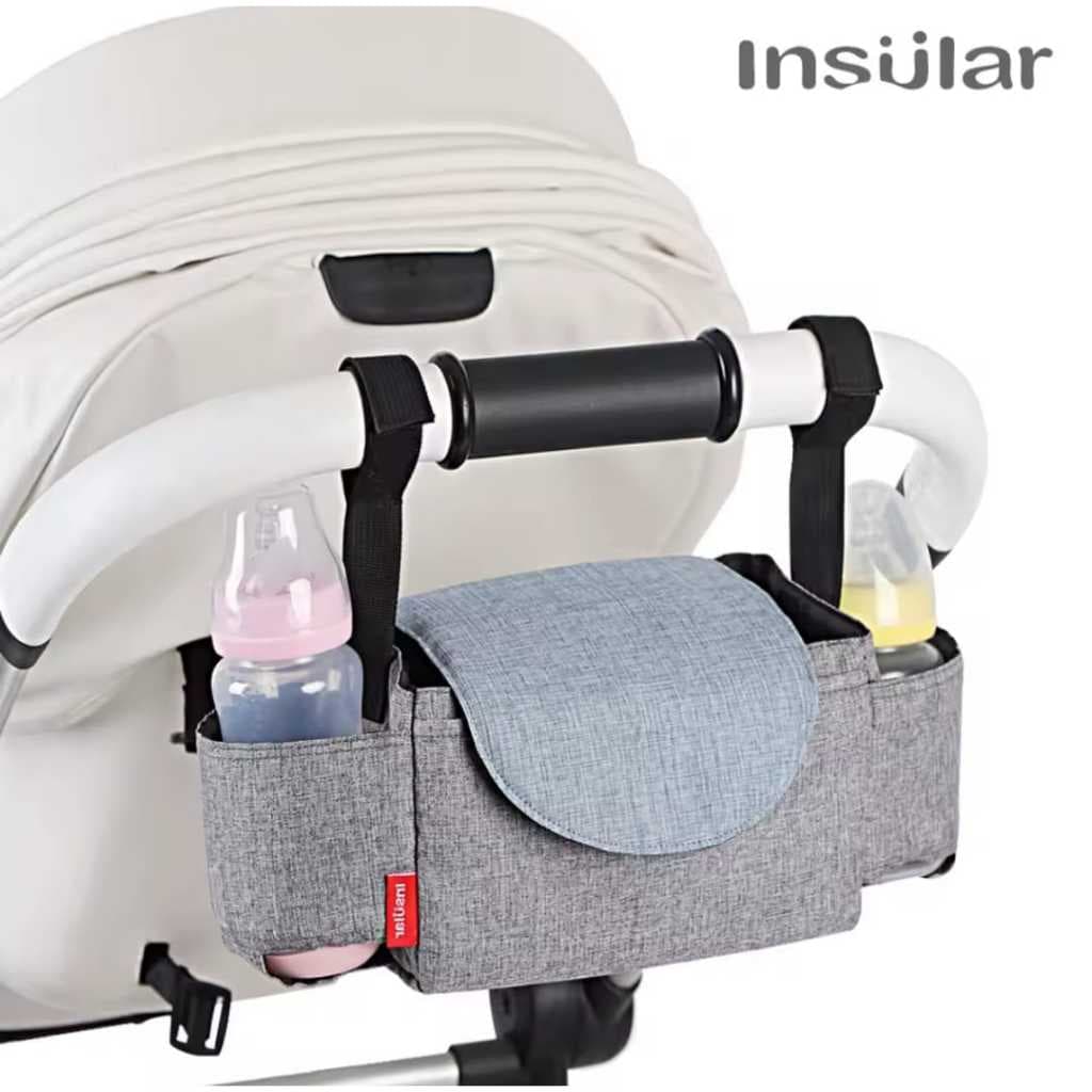 Bolsa Organizadora para carrinho de Bebê com porta mamadeira - Praticidade.