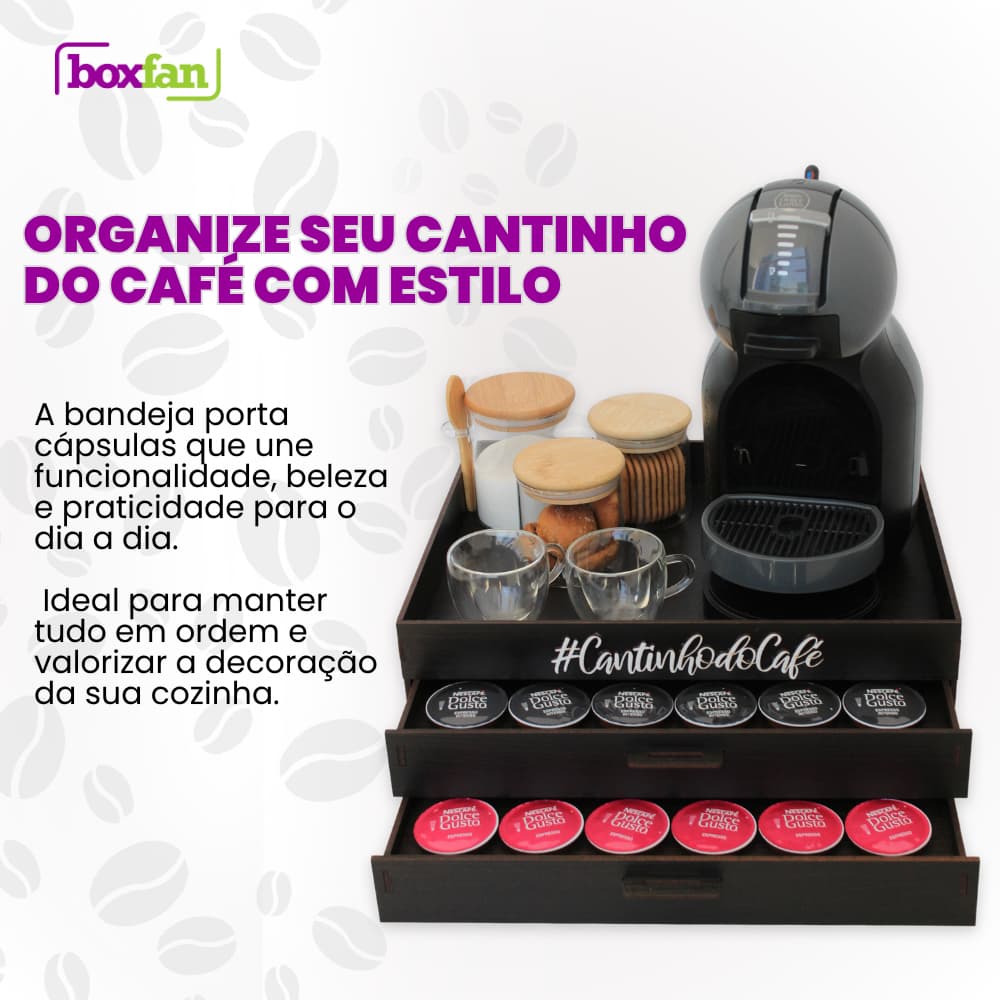 Bandeja Porta Capsula Dolce Gusto Cantinho do Café Preta com gaveta porta cápsulas mdf organizador
