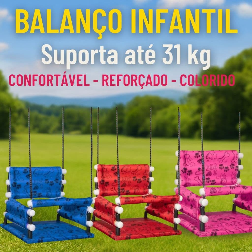 Balanço Infantil em Madeira Cadeira Suspensa Criança 31kg Confortável Reforçado Colorido