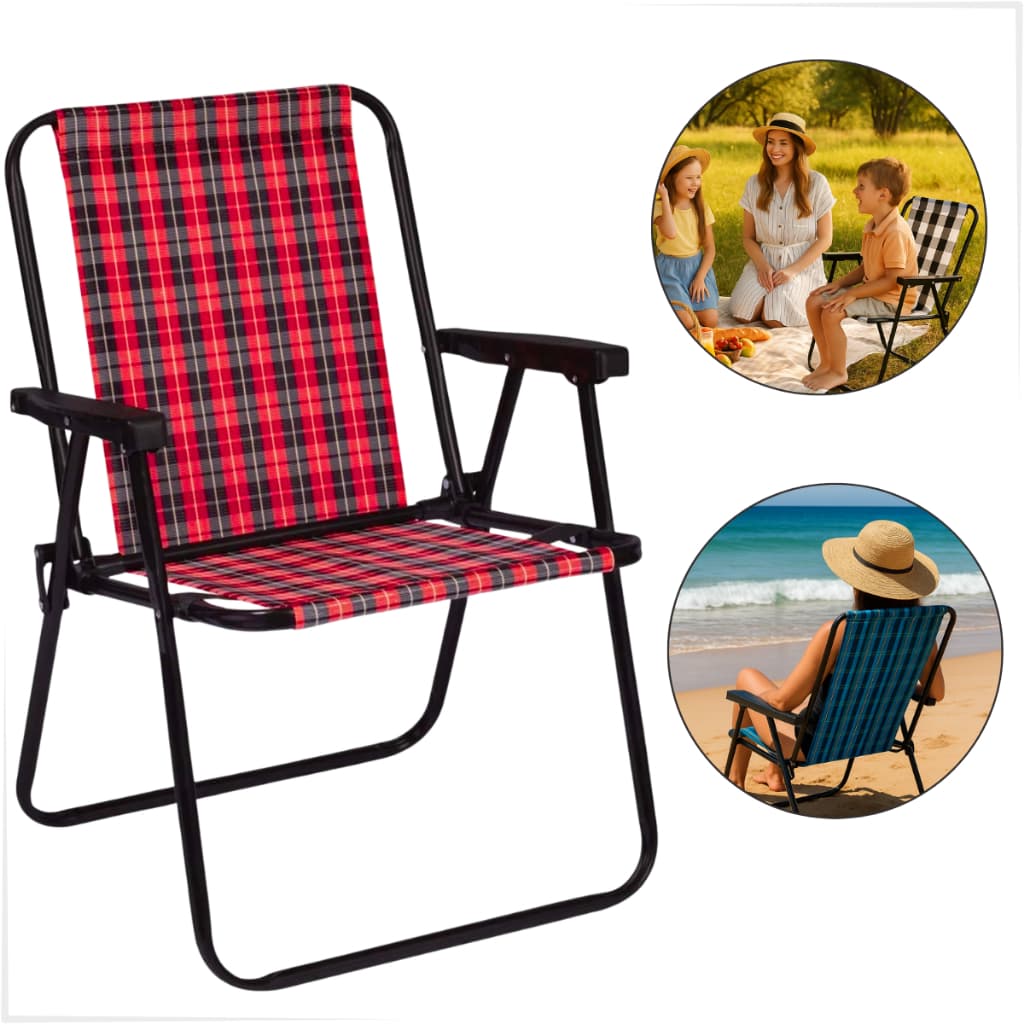 Cadeira de Praia Xadrez Aço Lazer Retro Camping