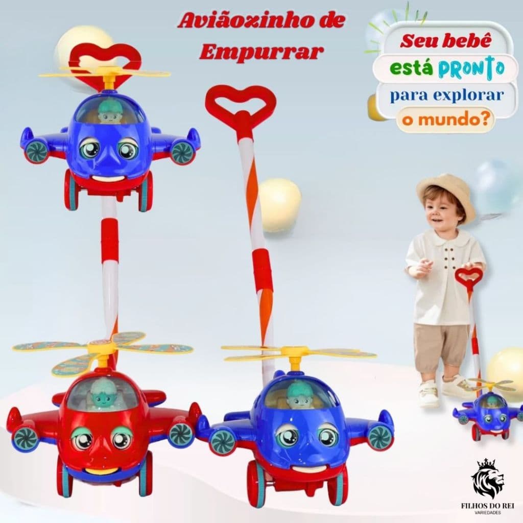 Helicóptero Aviãozinho Brinquedo De Empurrar com Cabo Push Plane Apoio Andador Bebê Criança Aviãozinho de Empurrar