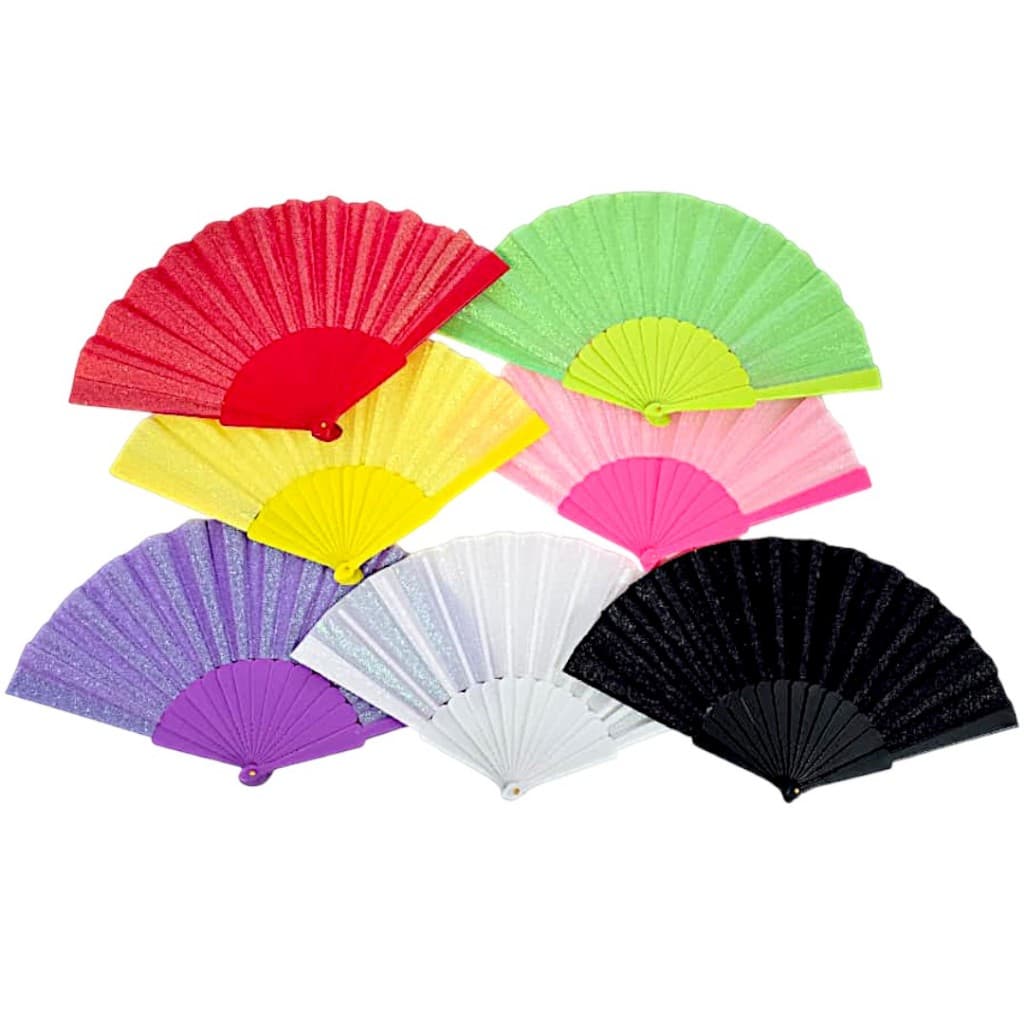 Leque Brilhante Colorido Glitter Cores Liso Dança Festa de Mão Fantasia Ventilador Plástico Tecido