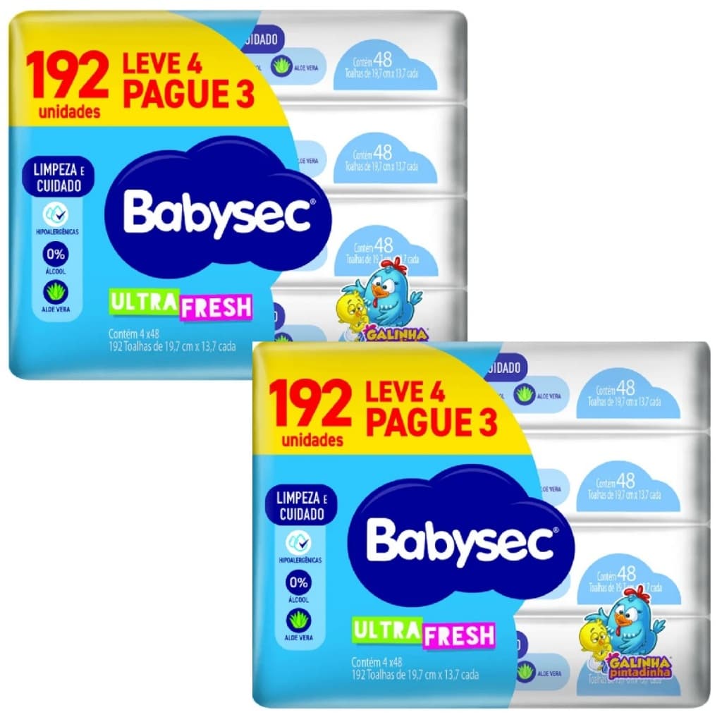 Kit 8ptes Toalhas Umedecidas Babysec Ultra Fresh 48un cada -Total 384un - Galinha Pintadinha