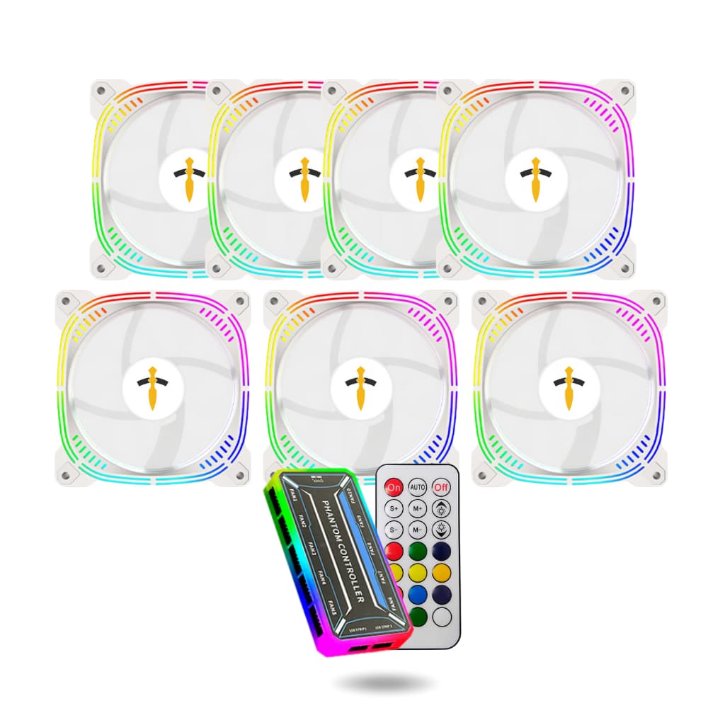 Kit de 3 a 10 Fans Rgb + 1 Controlador Cooler Branca 6 Pinos Pc Gamer Ventoinha Gabinete Com Controle e Efeitos