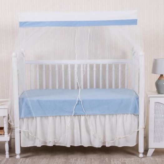 MOSQUITEIRO PARA BERÇO PADRÃO AMERICANO PALHA  COM BARRADO AZUL TULE PALHA DELICADO ESPECIAL MENINO