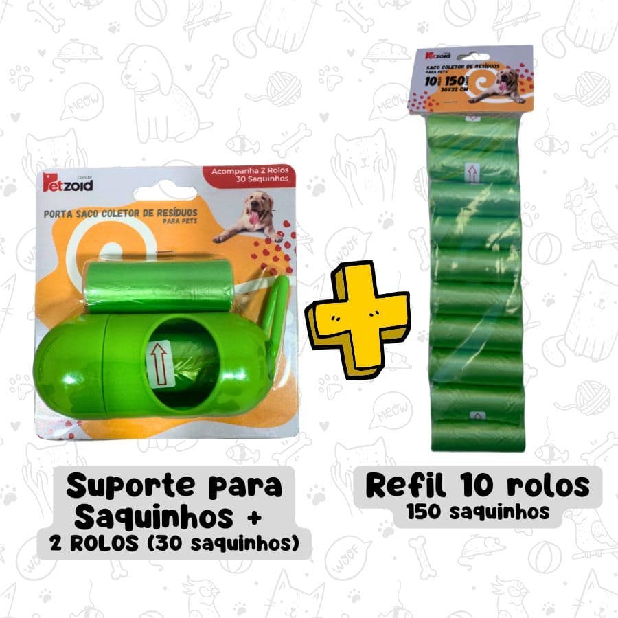 Kit Suporte Cata Caca Saquinhos Higiênicos para Cachorros, Cães, Pets, Gatos + Refil 150 Saquinhos