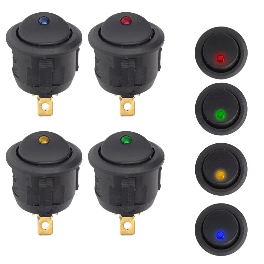4x Botão Auxiliar Interruptor Redondo com Led 12V 20A Chave Gangorra 2 Posições e 3 Terminais