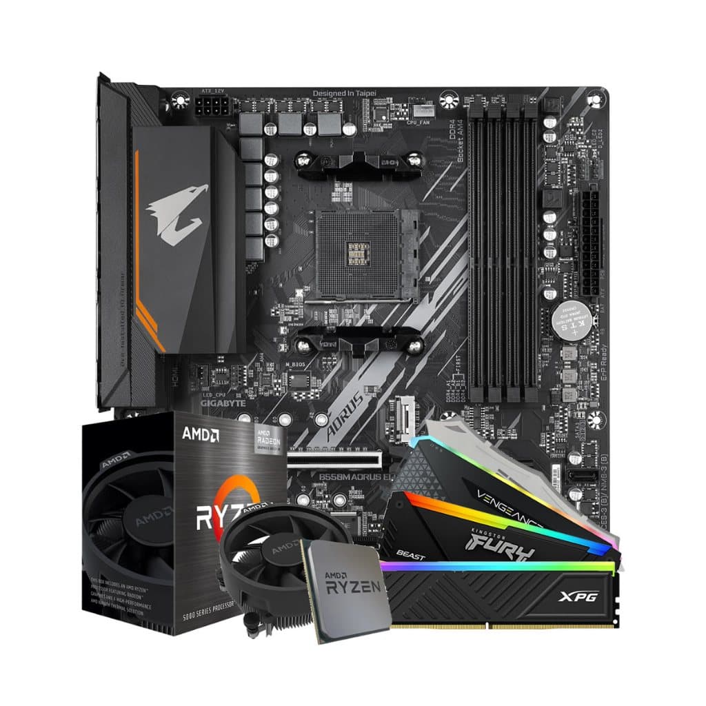 KIT UPGRADE GAMER AMD RYZEN 5, B550M AORUS ELITE MONTADO E ATUALIZADO C/NF-