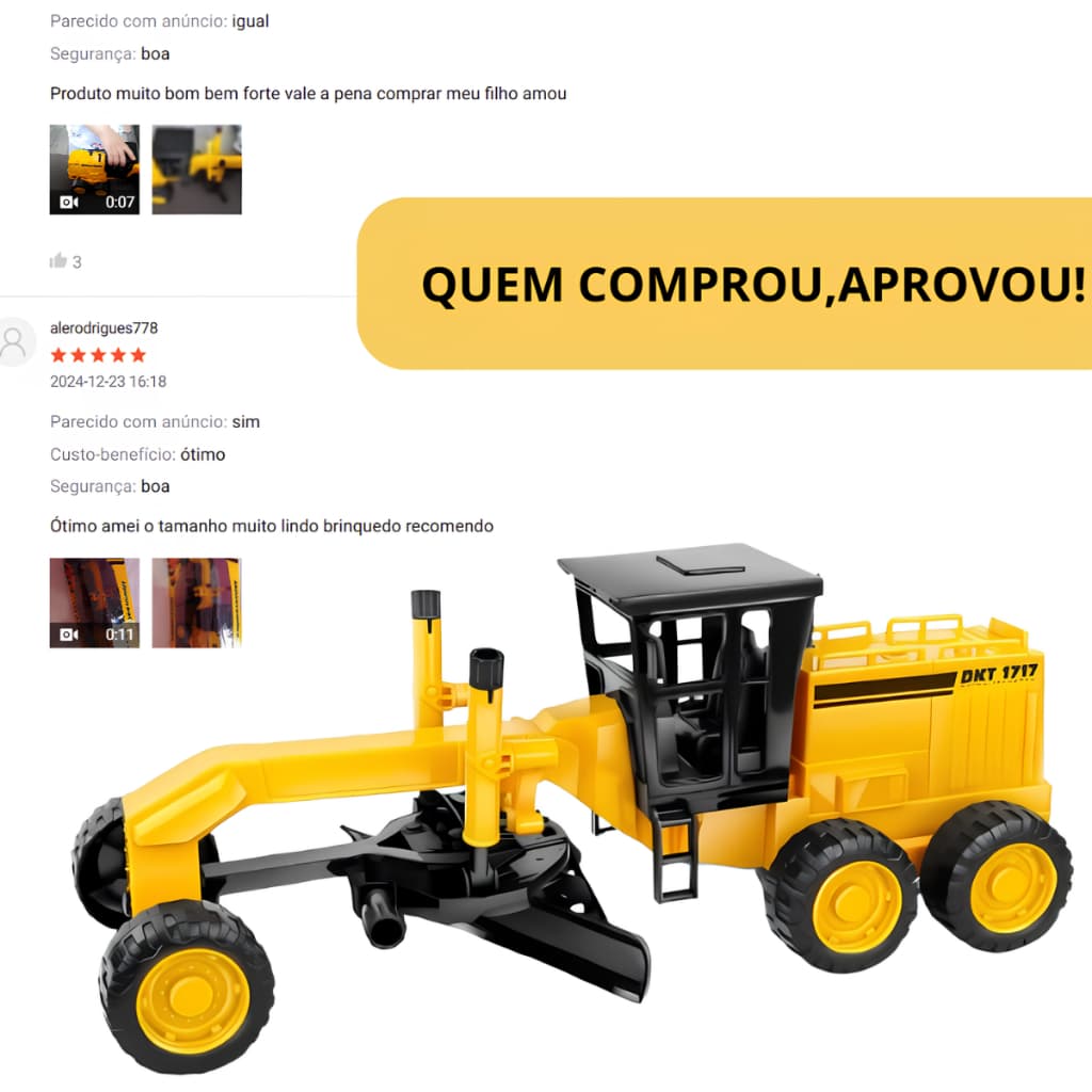 Trator Motonivelador Tratores Brinquedo Infantl Articulado Para Criança Brincar E Se Divertir Máquina Educativa Amarela