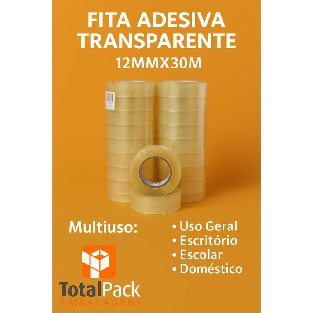 10 ROLOS FITA ADESIVA 12X30 TRANSPARENTE