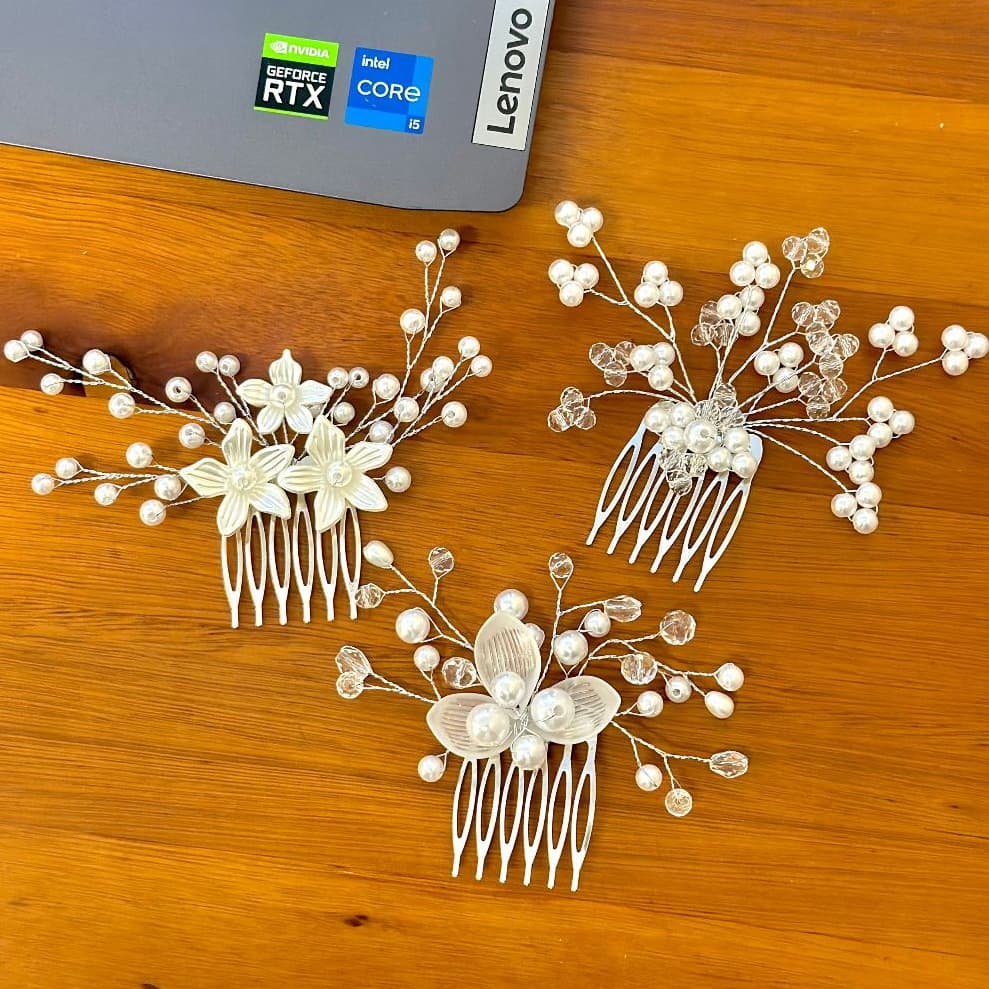 Pente de Cabelo de Casamento Para Noiva Com Pérolas Sintéticas e Strass - Acessório de Cristal