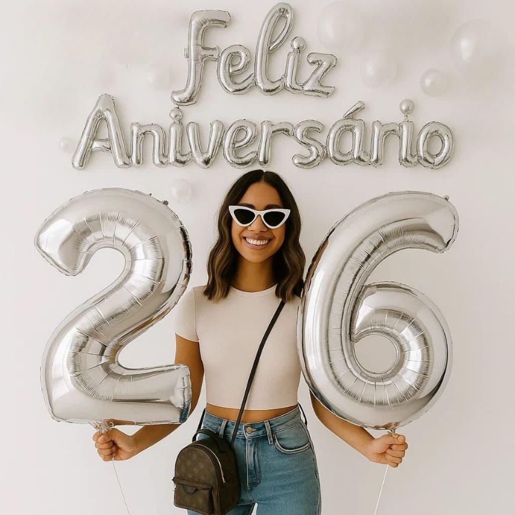 Kit Balão Feliz Aniversário + 2 Números 70cm Foto Blogueira Decoração Fácil