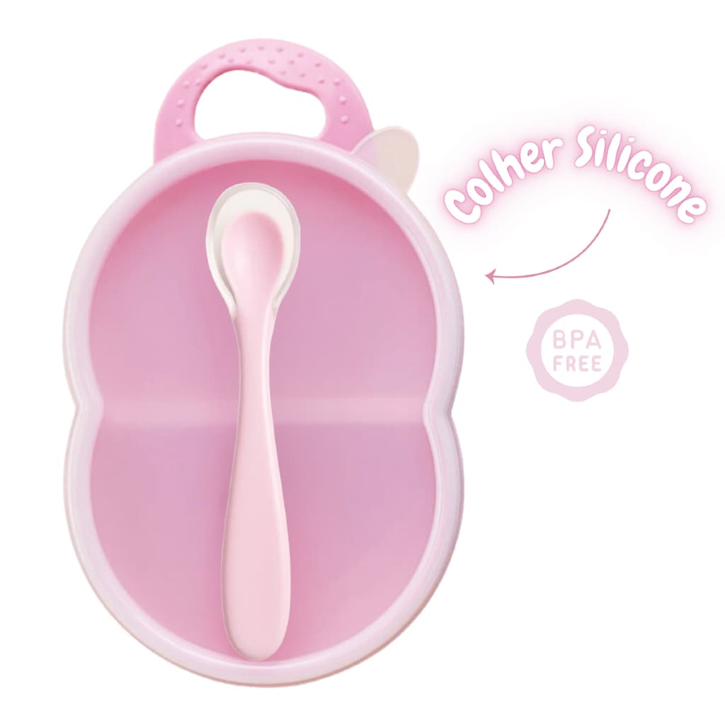 Kit Porta Papinha + Colher com ponta de Silicone