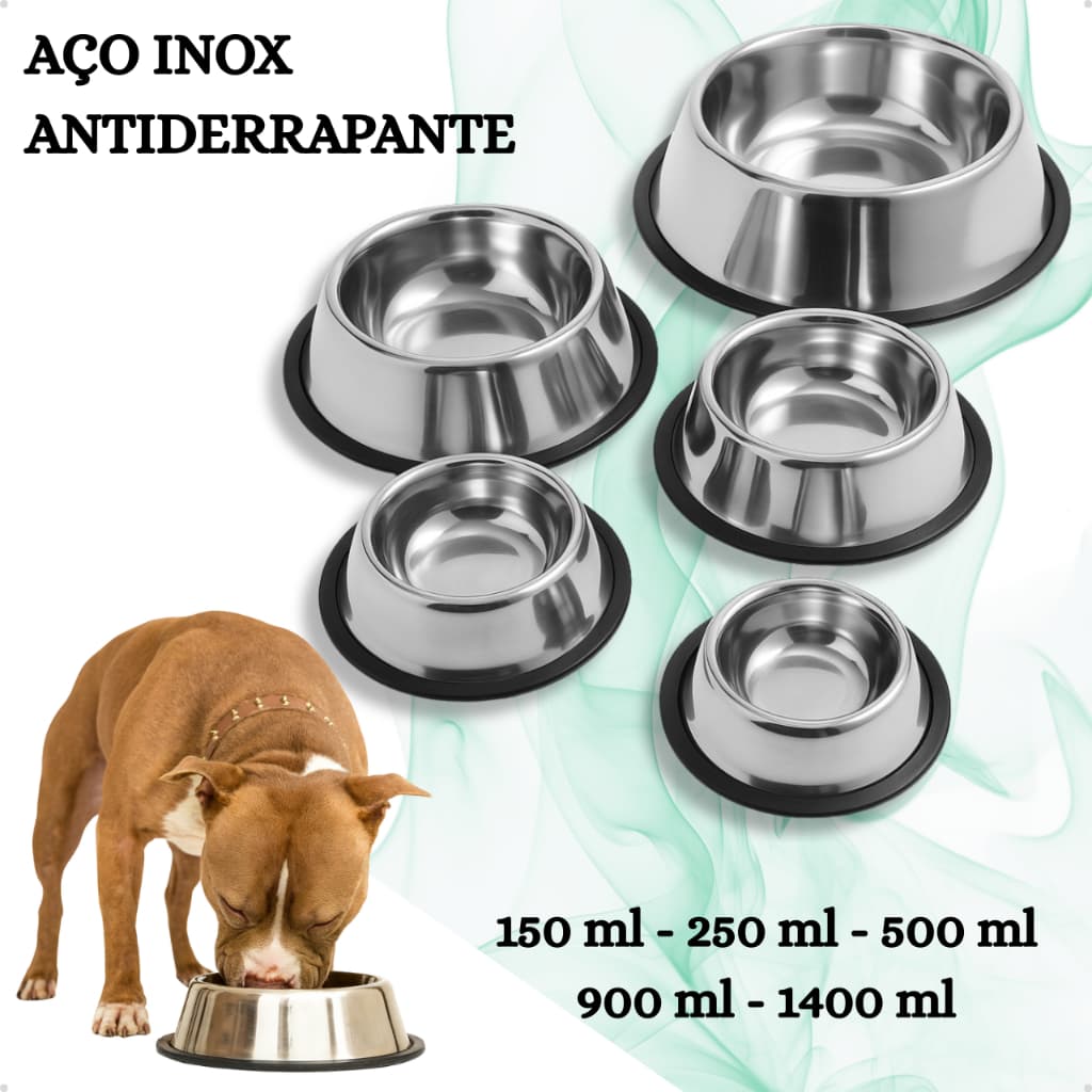 Comedouro e Bebedouro Pote Inox de Ração e Água para Cachorro e Gato Grande - Vários Tamanhos