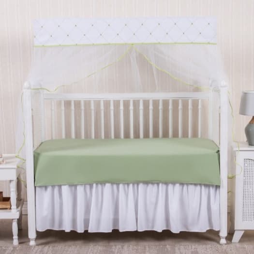 MOSQUITEIRO PARA BERÇO BEBÊ PADRÃO AMERICANO  BRANCO  BORDAD O GOTAS  VERDE PISTACHE DELICADO NEUTRO