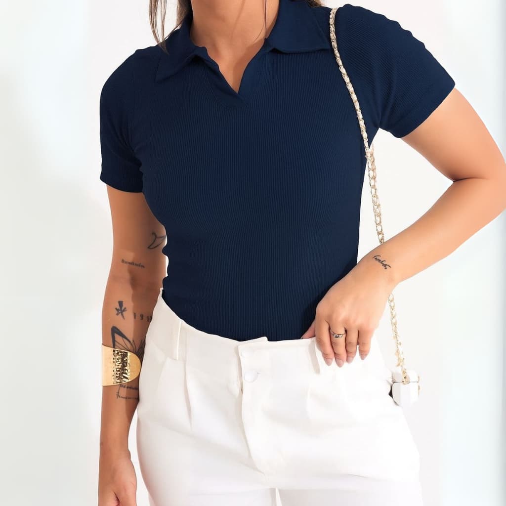 Blusa Gola Polo Moda Feminina Basico Casual Social Trabalho Ribana Algodao Manguinha Verao Dia a Dia