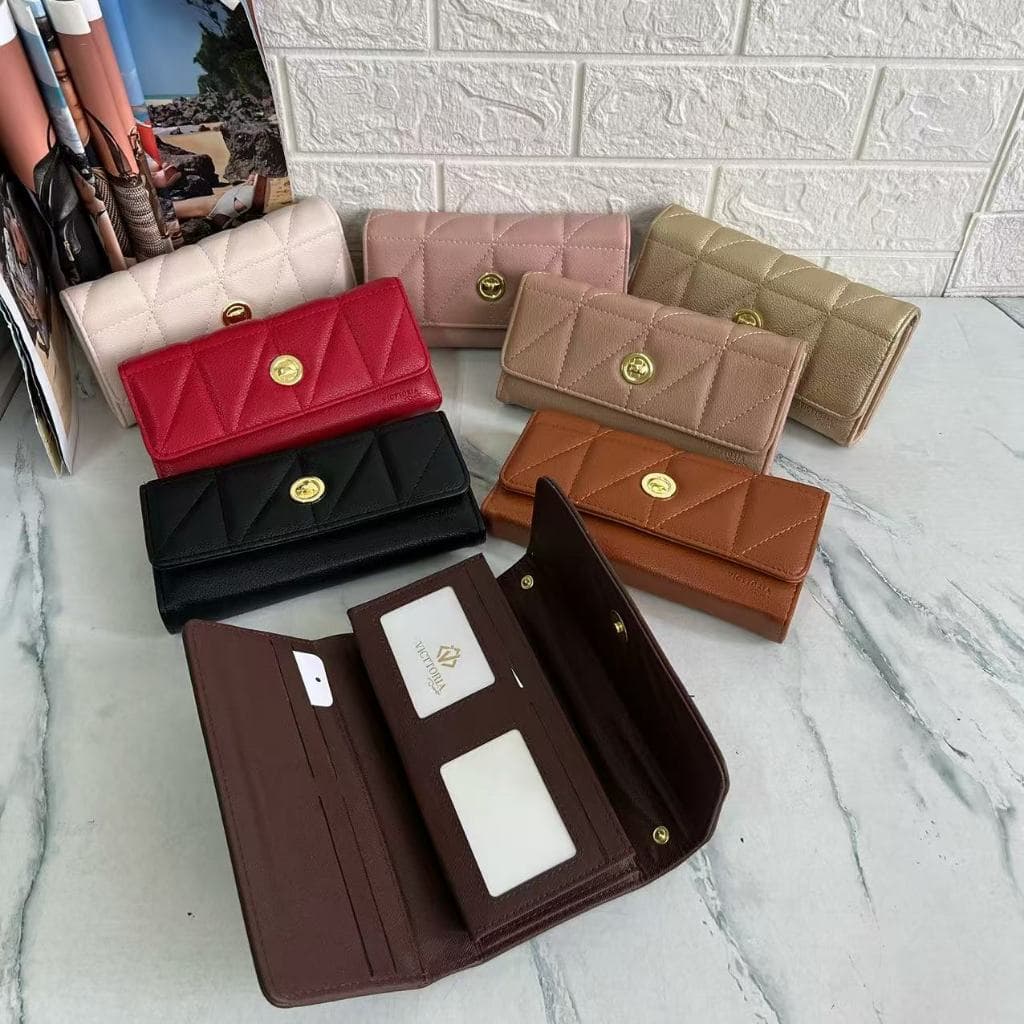 Carteira Feminina Longa De Couro Fosco Multifuncional De Grande Capacidade