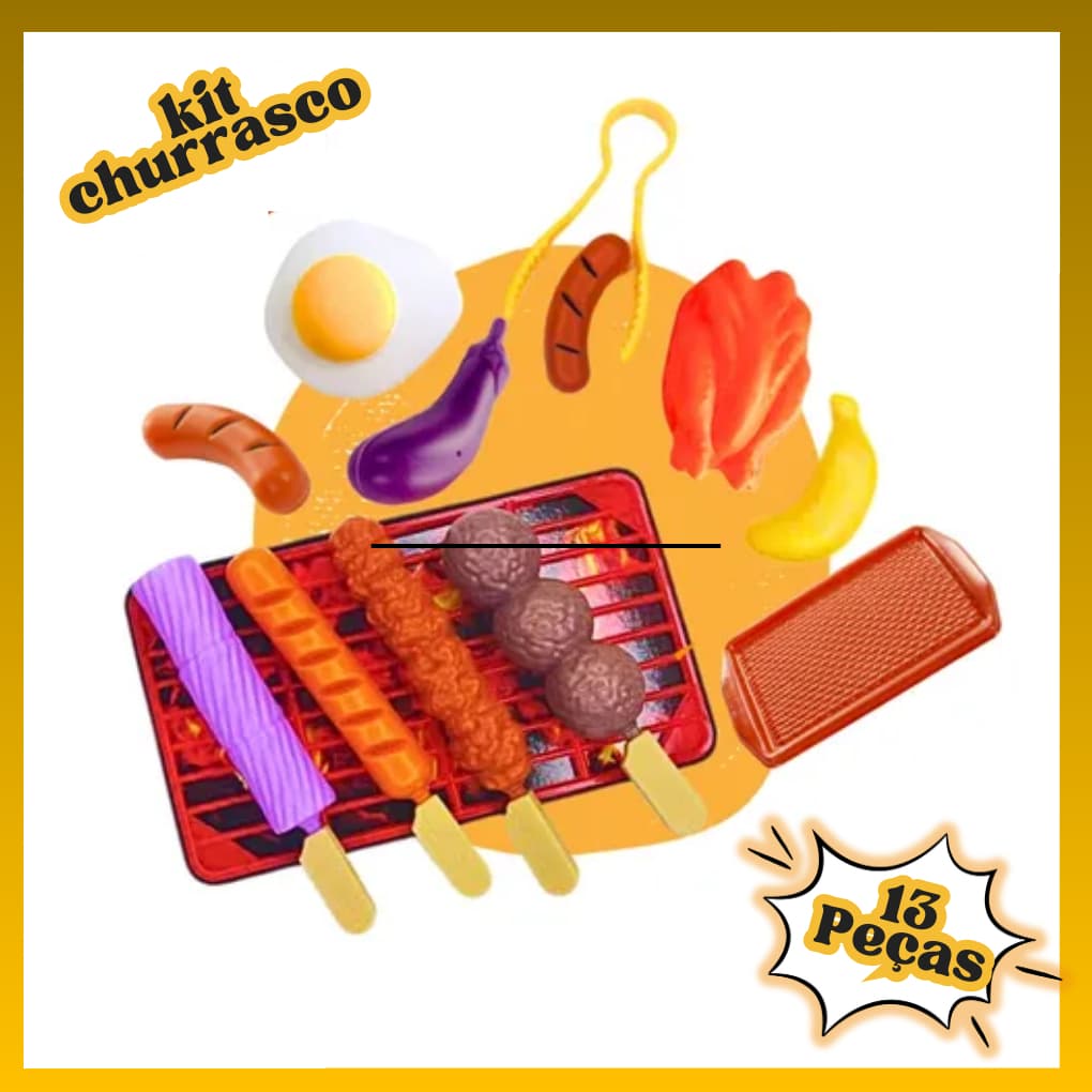 Kit 1/2 Brinquedos Comidinha Infantil Kit Churrasco Divertido com Espetinhos e Acessórios Completa