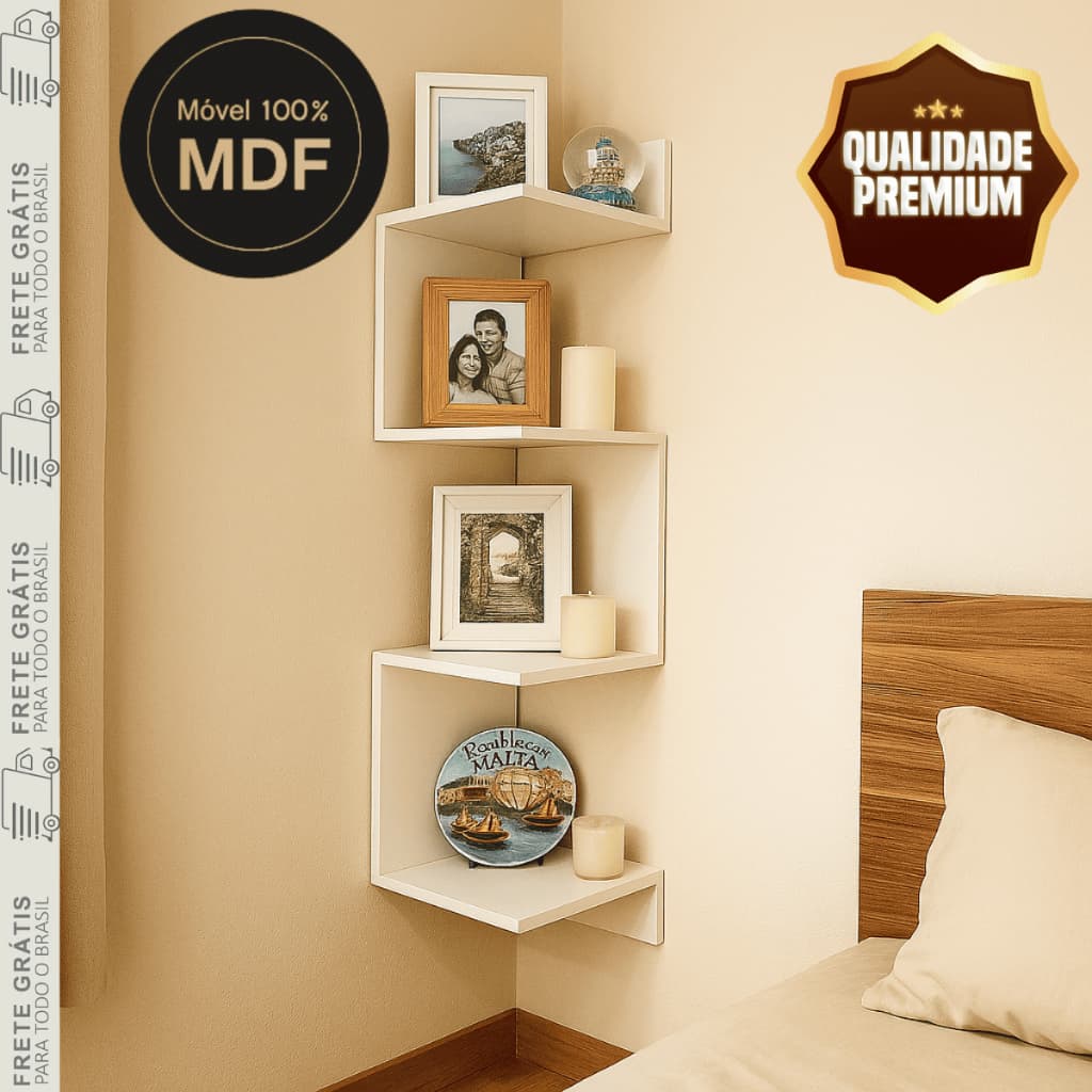 Prateleira de Canto para Livros MDF Decorativa para Sala de Estar
