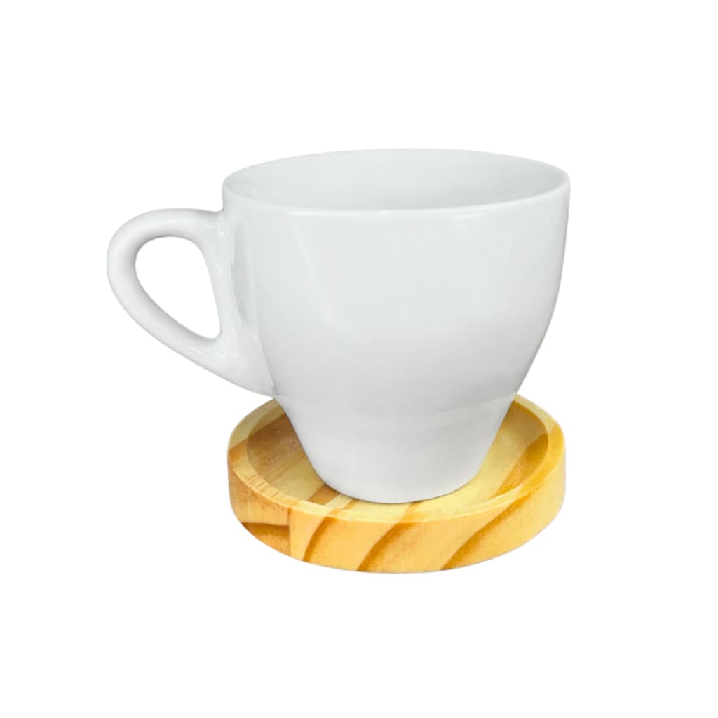 Kit 2 Xícara com Pires de Madeira Pinus Resistente Porcelana Segunda Linha Mesa Dia a Dia