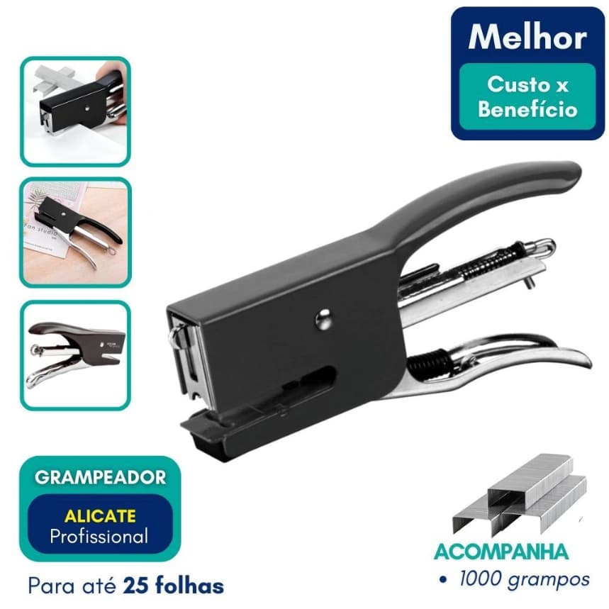 Grampeador profissional com 1000 grampos com grampo de aço