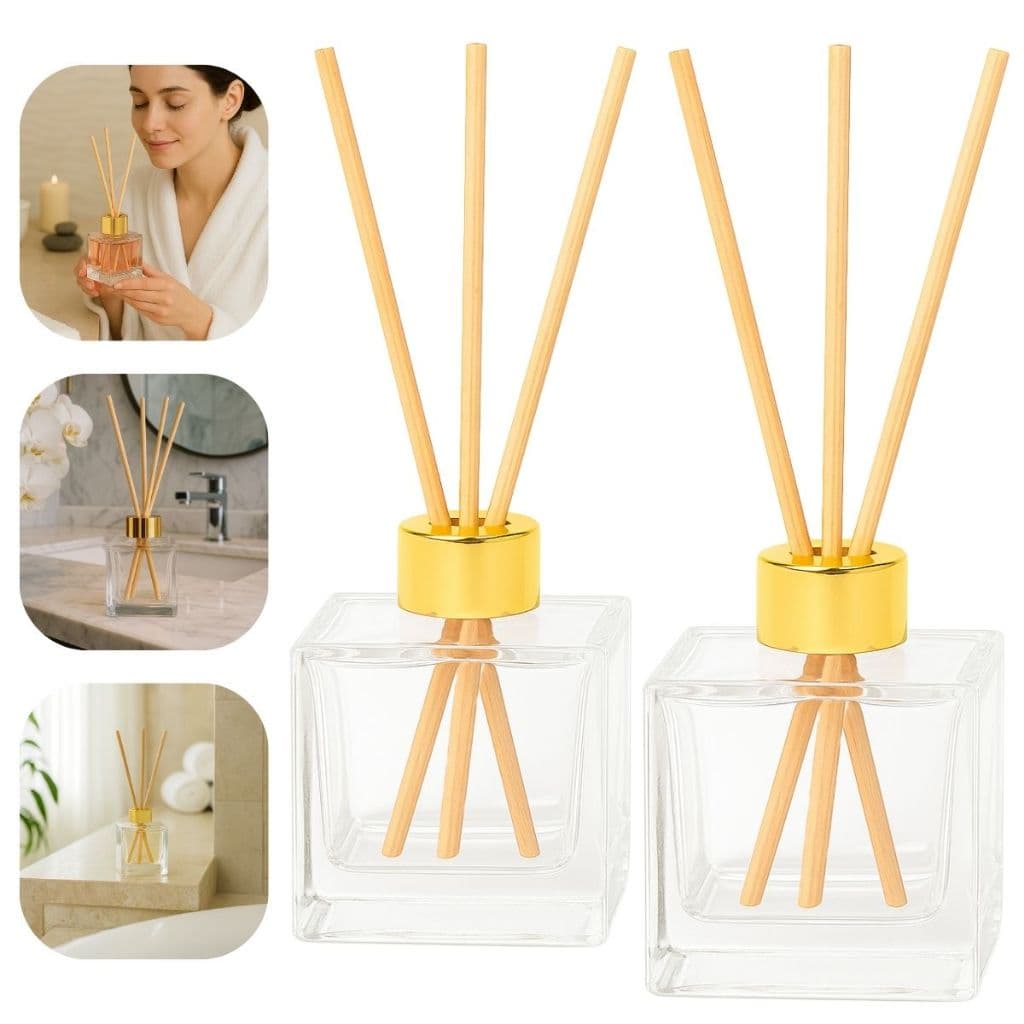 Kit 10un Frascos de Vidro Cubo 100ml Aromatizador Difusor decoração 100ml Com Tampa Luxo + Varetas