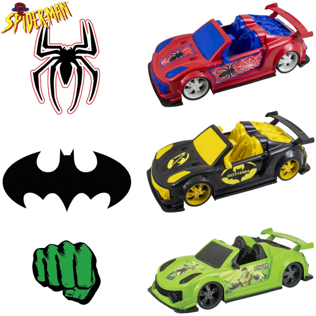 Coleção Carros  Spider (Homem-Aranha), Power (Hulk) e Gotham (Batman), Esportivo Porsche Conversível Kendy Brinquedos