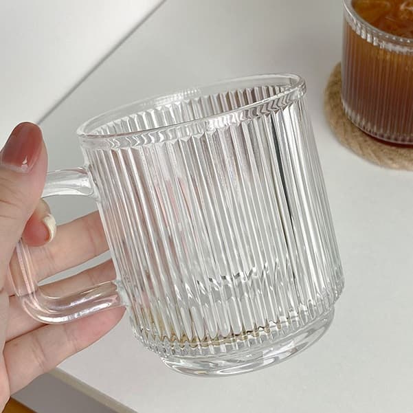 Caneca de Vidro 350ml Canelada Frisada com Alça | Kit 2, 4 ou 8 Unidades