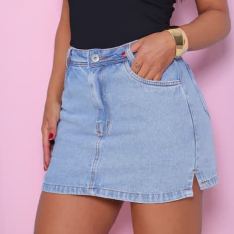 Short Saia Jeans Abertura Lateral 100% Algodão