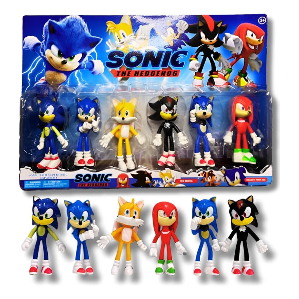 Bonecos Sonic Kit 6 Personagens Tails Shadow Knuclke  Collection Bonecos Coleção Brinquedo