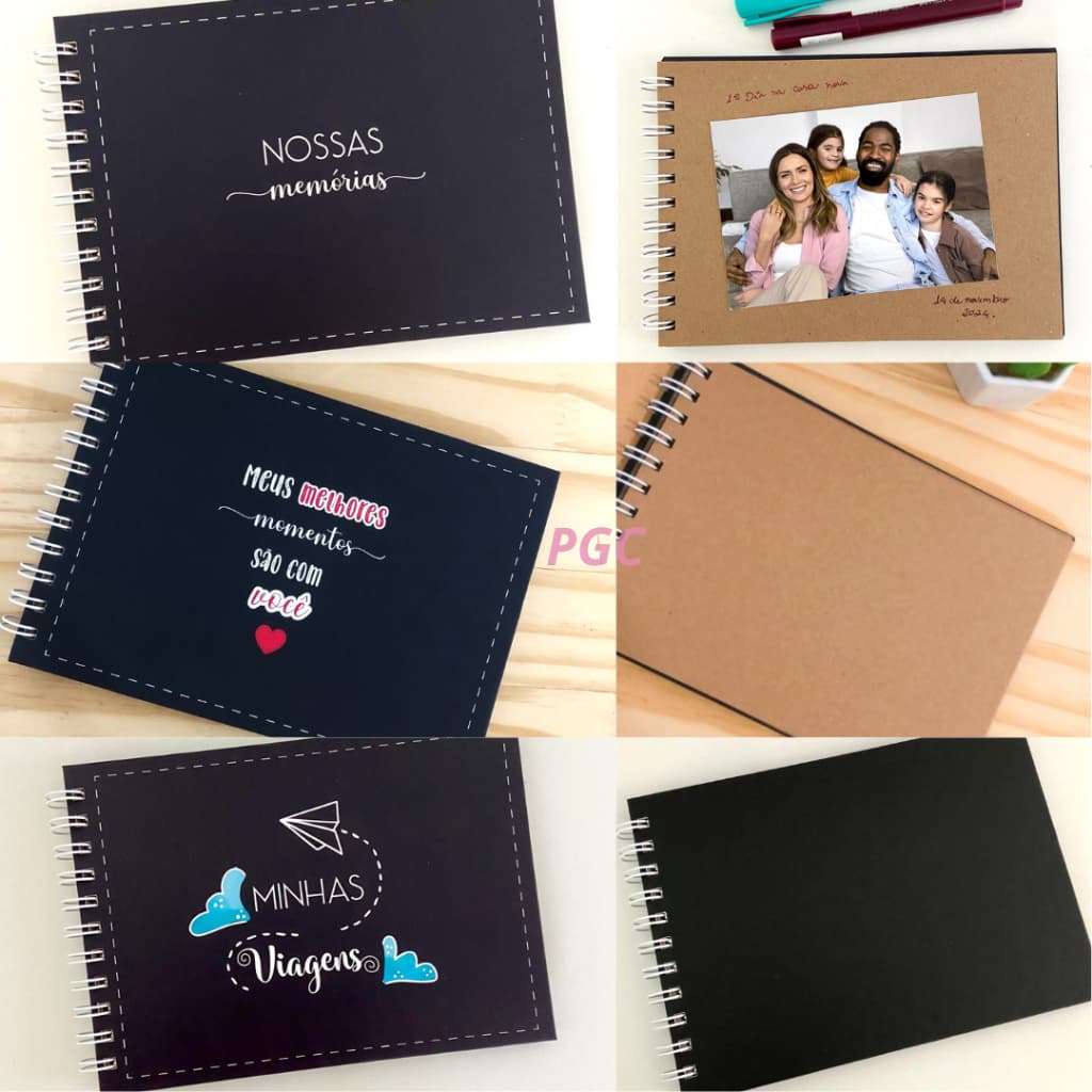 Caderno Álbum de Fotos Scrapbook Kraft Viagens, Memórias, Namorados Capa Dura 25 folhas Tamanho 15x21cm
