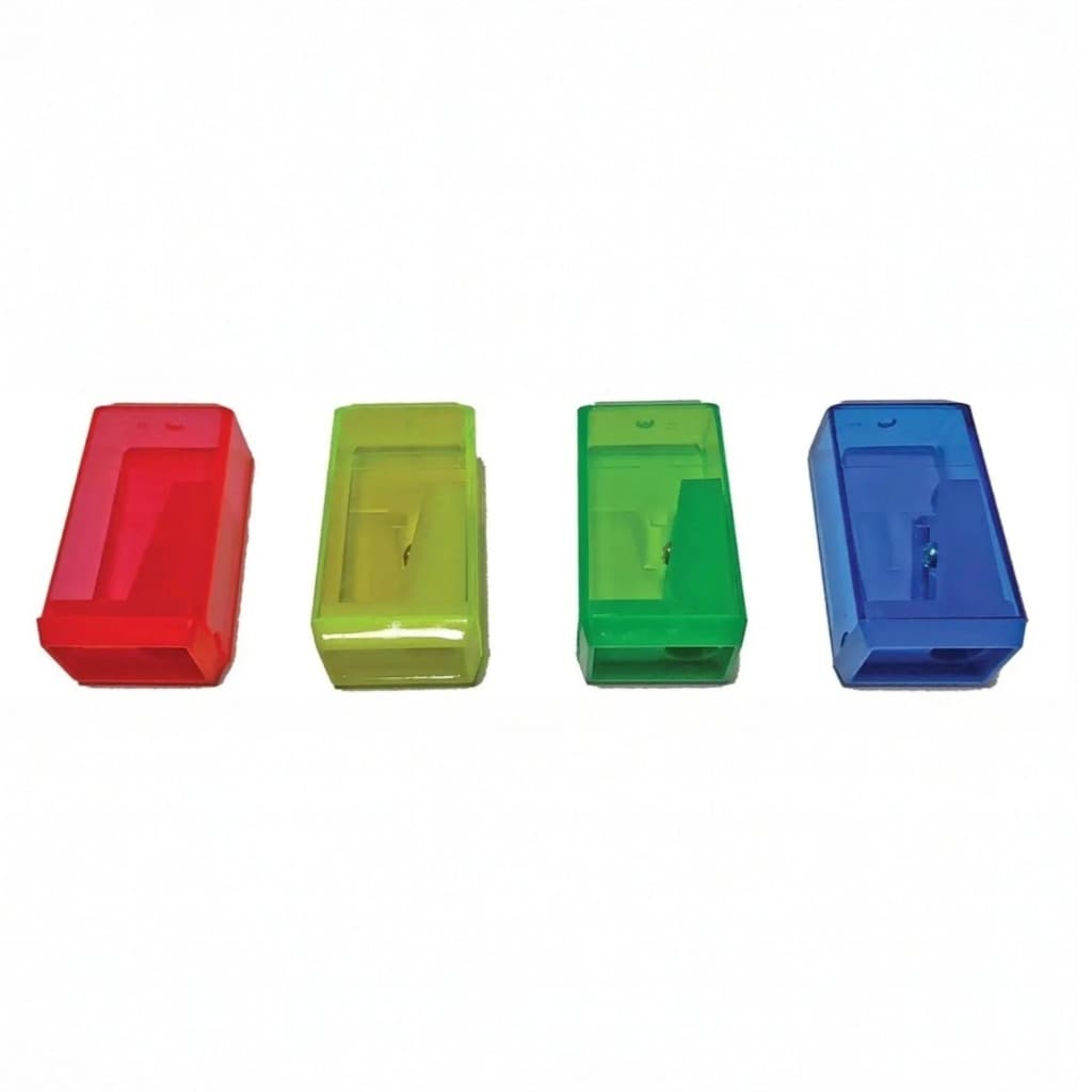 Apontador Com Depósito Retangular 6cm Azul Verde Amarelo Rosa Jandaia Escolar Escritório