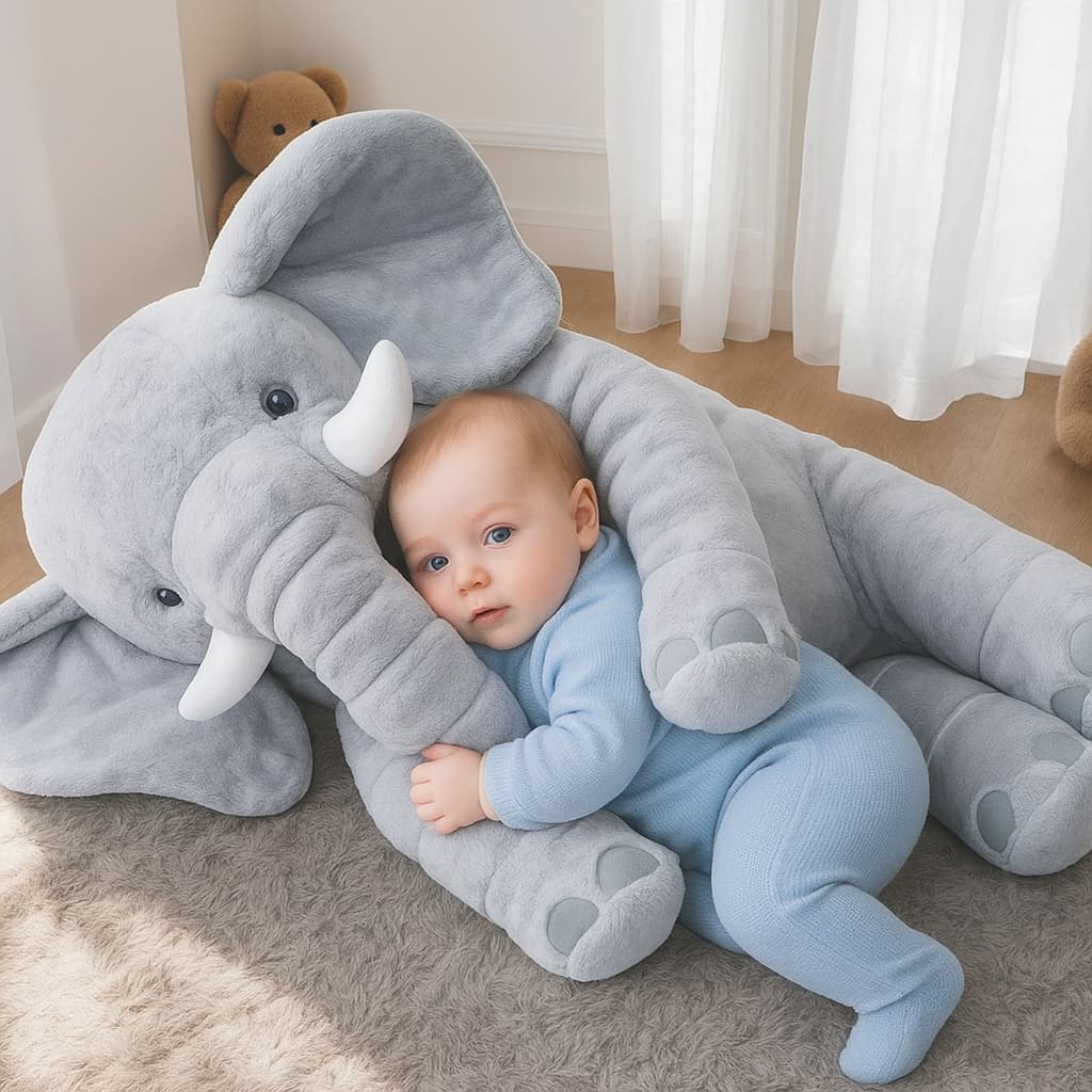 Almofada Elefante Dumbo Pelúcia 60cm Antialérgica, Fofa e Confortável para Bebê