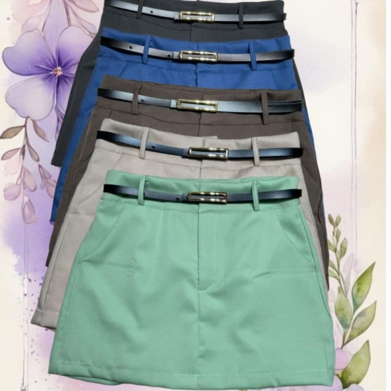 Shorts Saia Social Feminina Alfaiataria Cintura Alta com Cinto