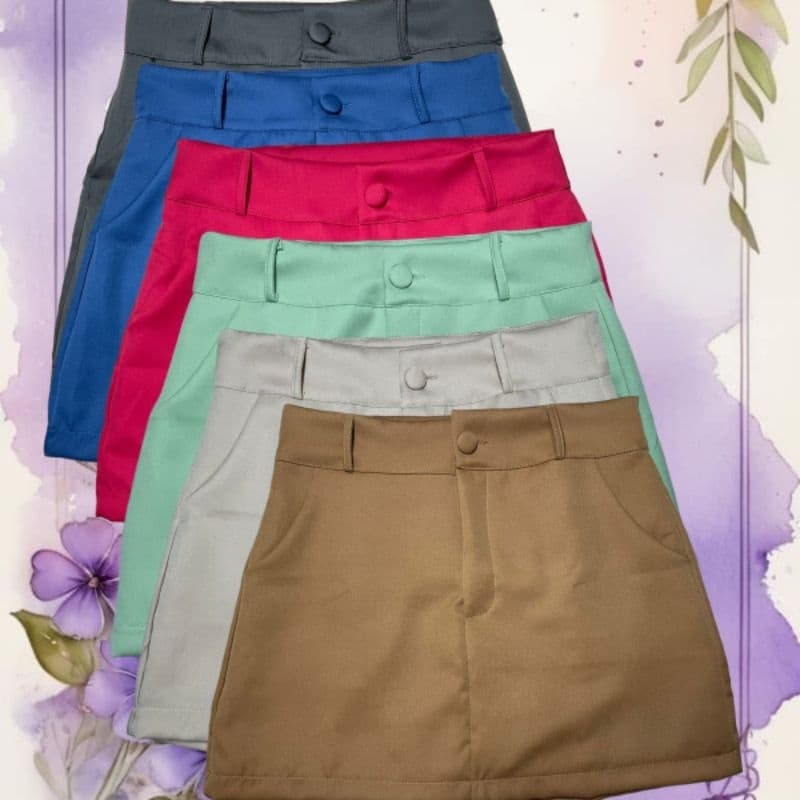 shorts saía social feminina alfaiataria cintura alta com bolso e botão forrado