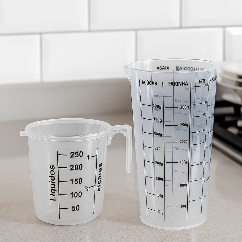 Kit Copo Medidor 500ml + Jarra Medidora 250ml Cozinha Dosador Para Líquidos e Alimentos