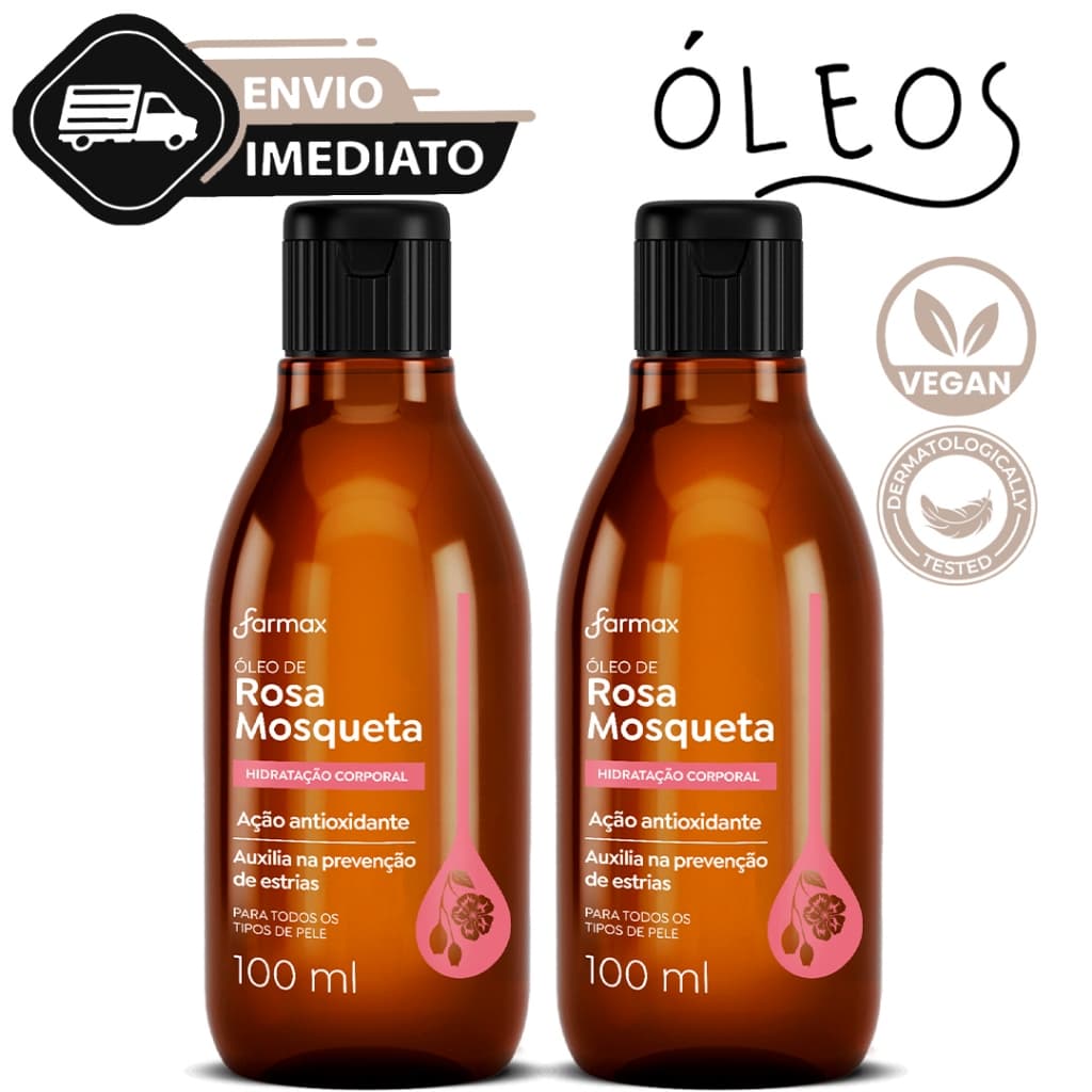 Kit C/2 Óleo De Rosa Mosqueta Puro Clareador 100ml Farmax Tira Manchas e Estrias Envio Imediato