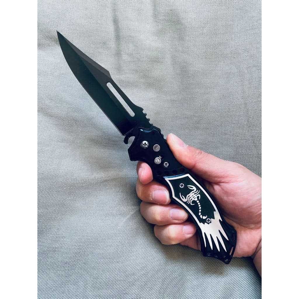 Canivete Metal 7723 Preto Escorpião Abertura Manual Com Clip Em Bolso