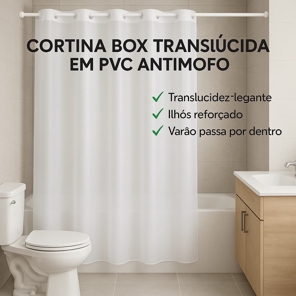 Cortina Para Box Banheiro Fosca Antimofo Flexível 1.40m2.00m