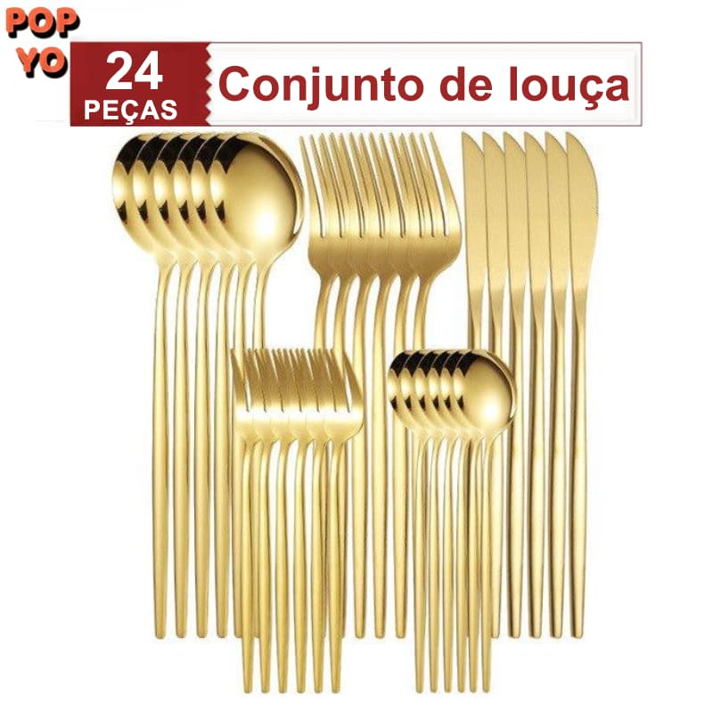 Jogo de talheres 24/30/48 Peças talher Aço Inox Cozinha Garfo colher faca ouro talheres POP YO