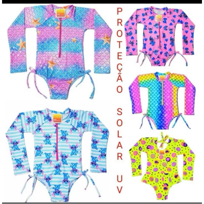 Maiô Manga Longa Infantil Menina Bebe Biquini Proteção Uv 50 Maio Manga Comprida