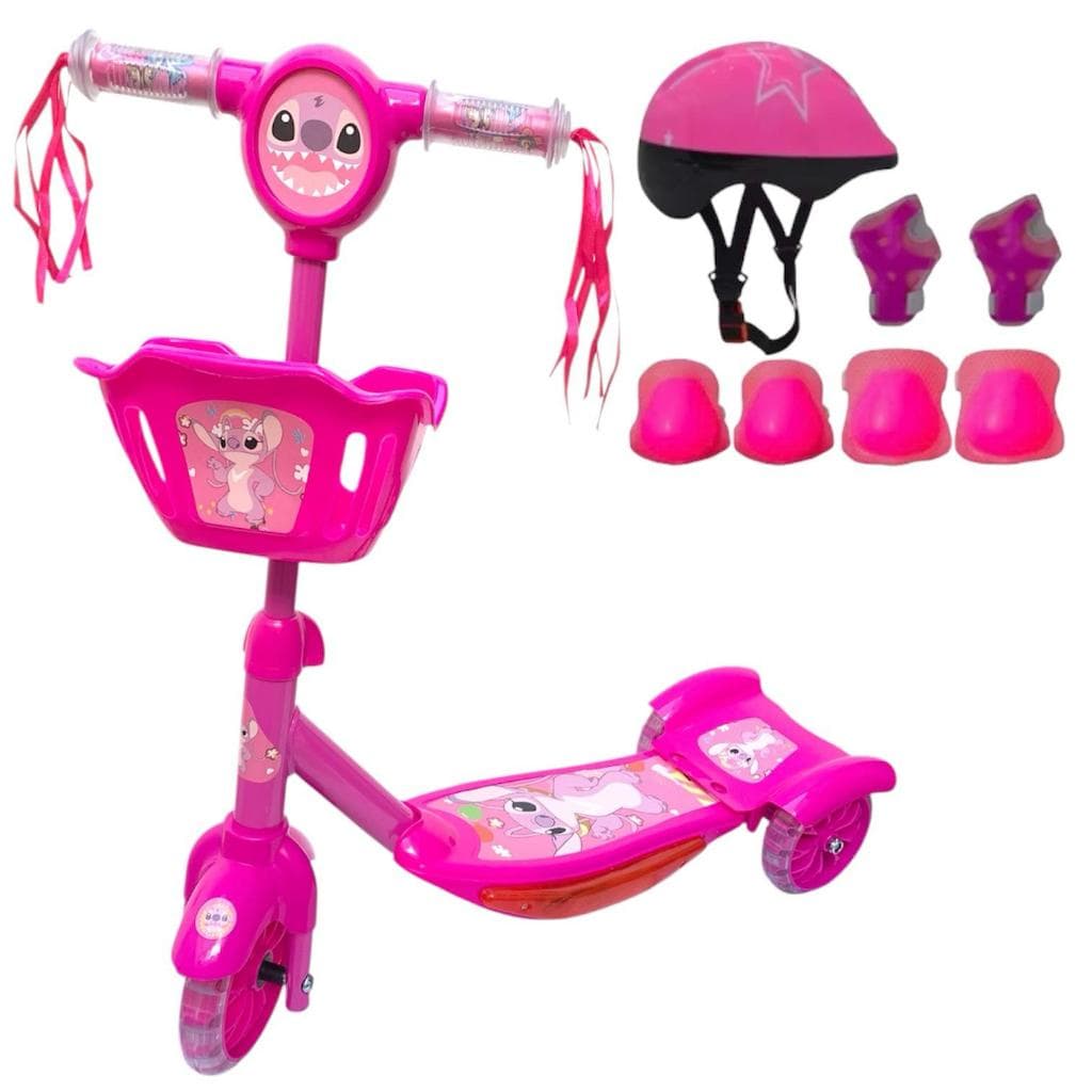 Patinete De Infantil Menina Musical com Luzes LED 3 Rodas e Cesta - Lançamento Promocional