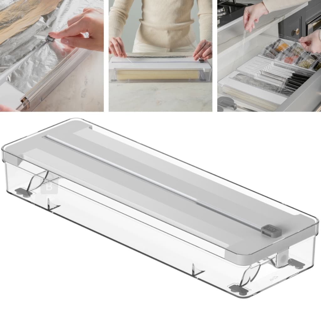 Organizador de Rolos Duplo com Cortador de Plástico Filme Papel Alumínio e Manteiga Ou