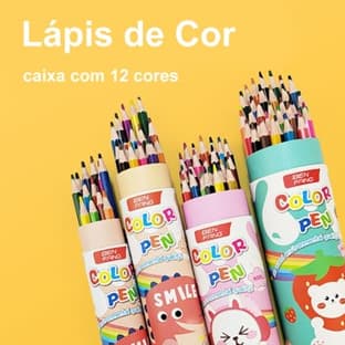 Kit Completo 12 Lápis de Cor + Apontador em Balde / Presente Escolar Prático