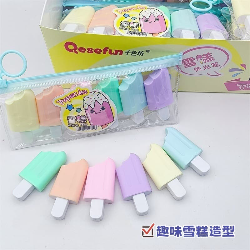 Mini Caneta Marca Texto 6 Cores Formato Picolé Sorvete Polvo Patinha Macaron Colorido