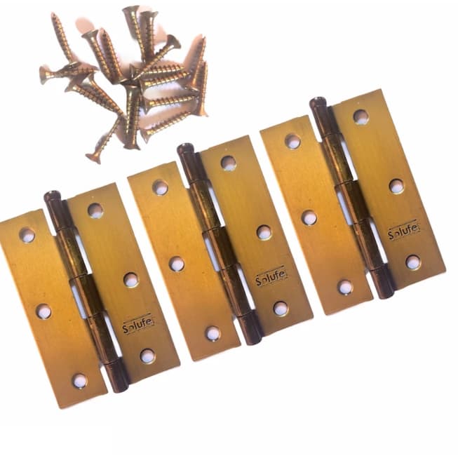 Dobradiça Solufer 3.1/2 Simples Colonial para Porta e Janelas Cartela com 3