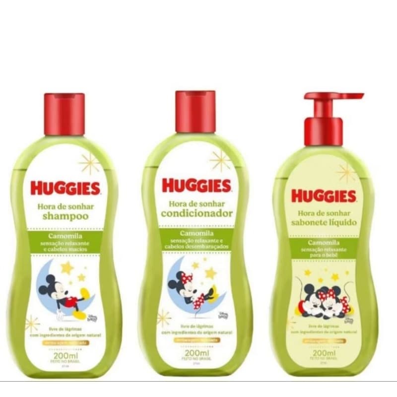 Kit Huggies Shampoo, Condicionador e Sabonete Camomila, Kit a hora do banho